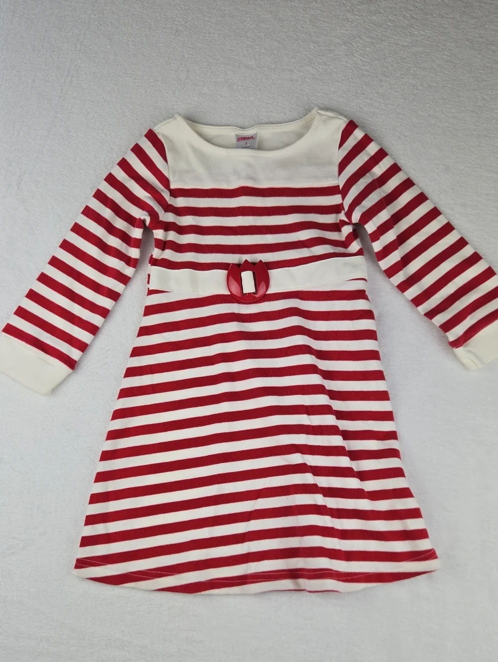 Gymboree Red and White Belted Long Sleeve Dress Size 3